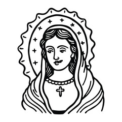 Virgen Mary Our Lady of Guadalupe , black white vector