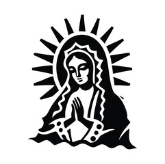 Virgen Mary Our Lady of Guadalupe , black white vector