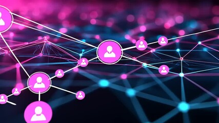 Abstract digital network visualization with interconnected nodes representing social connections and data flow - Powered by Adobe