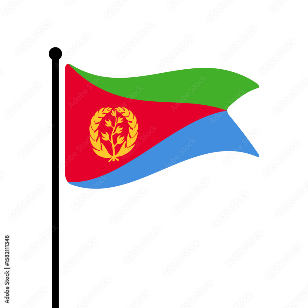 Fototapete Flag of Eritrea. Eritrea flag computer digital vector illustration icon design. Fluttering flagpole flag.