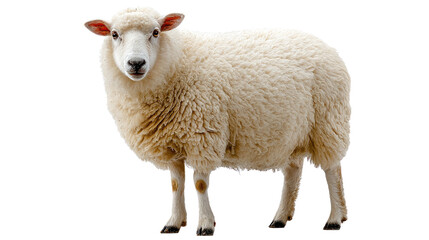 Fototapeta premium Isolated Sheep Portrait: A full shot of a sheep, standing isolated against a seamless backdrop, showcasing its dense fleece in sharp detail.