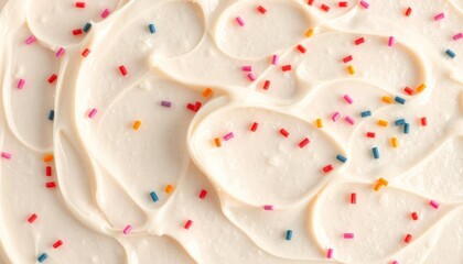 Close-up of Creamy White Frosting with Colorful Sprinkles on Dessert
