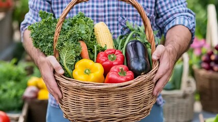 Basket of fresh produce held by a person - Powered by Adobe