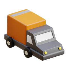 red and orange Food Delivery Truck 3d icon illustration