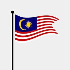 Flag of Malaysia. Malaysia flag computer digital vector illustration icon design. Fluttering flagpole flag.
