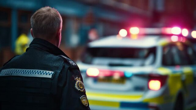 American policeman and police car in the background
