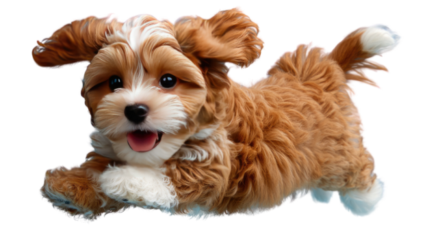 Playful Puppy's Joyful Leap: A delightful puppy, full of energy, leaps through the air with pure joy, showcasing its playful spirit and charming personality.