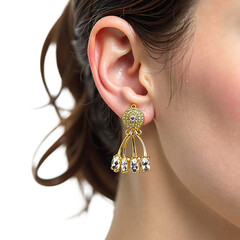 Fashion ear cuffs gold metallic isolated, Designer accessory item, Stylish ear prop, Modern jewelry gear, Edgy outfit piece