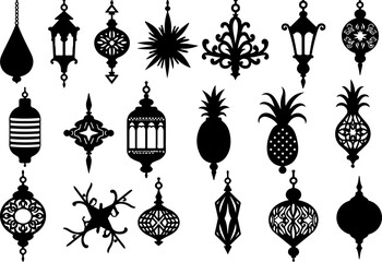 Ornate Hanging Lanterns & Decorative Elements Vector