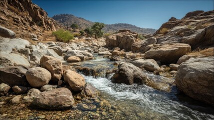Stream Flowing Through Rocky Desert Landscape