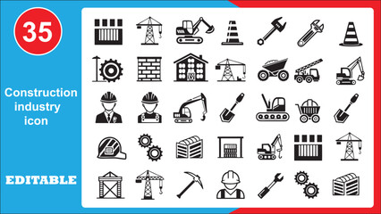 Comprehensive construction industry icon set isolated on white background