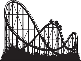 Silhouette of a thrilling roller coaster with cars on a white background