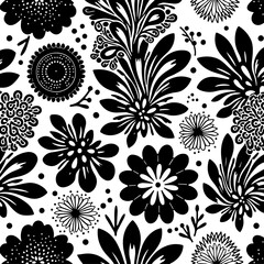  Stylized Floral & Leaf Silhouettes Pattern vector