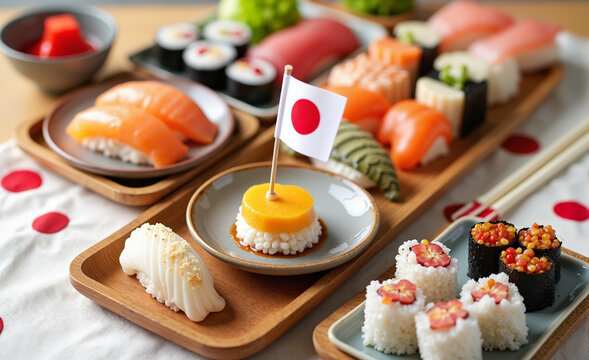 Sushi Platter with Japanese Flags Decor