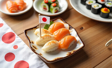Sushi Platter with Japanese Flags Decor
