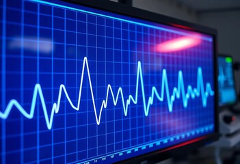 Heartbeat line EKG graph on medical monitor screen,  vital signs, medical