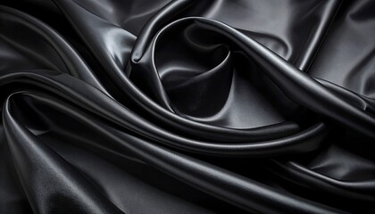 Black satin fabric drapes in elegant folds