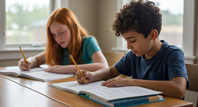 Two children studying at a table (1)
