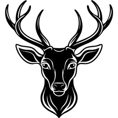 Naklejka premium Detailed Deer Head Silhouette with Antlers – Vector Art.