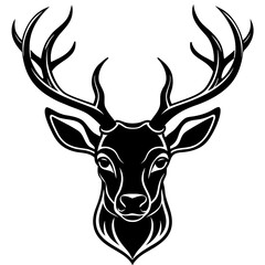 Naklejka premium Detailed Deer Head Silhouette with Antlers – Vector Art.