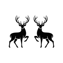 Two Deer Silhouette Vector – Black Wild Animal Design Isolated on White Background for Nature and Wildlife Themes

