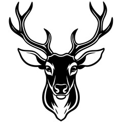 Naklejka premium Detailed Deer Head Silhouette with Antlers – Vector Art.