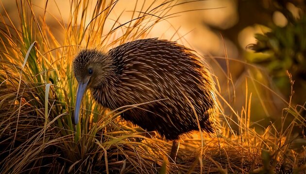  Kiwi Bird Perched on a Mossy Log in a Forest