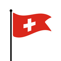 Flag of Switzerland. Swiss flag computer digital vector illustration icon design. Fluttering flagpole flag.