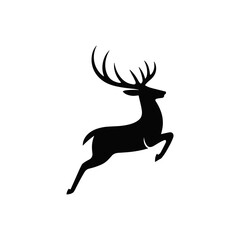 Leaping Deer Silhouette Vector – Black Jumping Stag Illustration, Wild Animal Icon, and Hunting Wildlife Design on White Background

