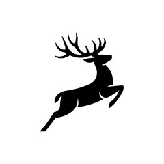 Jumping Deer Silhouette Vector – Black Wild Stag Illustration, Animal Logo, and Hunting Wildlife Design on White Background

