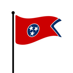 Flag of Tennessee, USA. Tennessee flag computer digital vector illustration icon design. Fluttering flagpole flag.