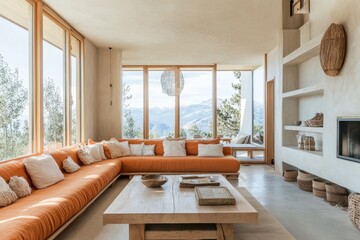 Modern mountain home living room with expansive views