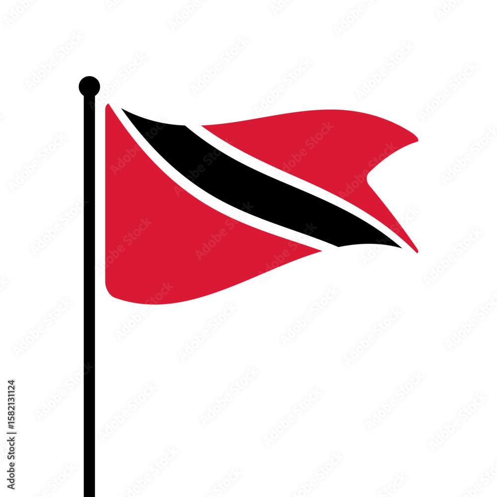 Fototapete Flag of Trinidad and Tobago. Trinidad and Tobago flag computer digital vector illustration icon design. Fluttering flagpole flag.