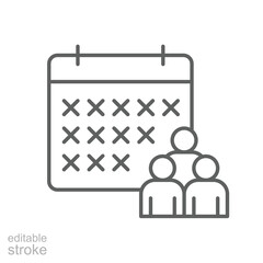Staff Shortage Schedule Icon. Outline Style. Editable Stroke Vector. Empty Work Calendar with Employees. Labor Shortage Problem. Workforce Availability Crisis. HR Planning and Team Absence Concept.