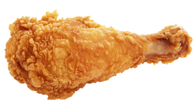 Single Crispy Fried Chicken Drumstick Isolated on Transparent Background Ready to Eat