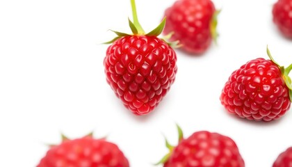 Close-up of fresh red raspberries isolated on white background