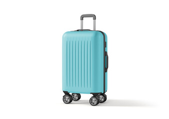 Modern Blue Hard Shell Luggage Suitcase with Spinner Wheels Isolated on White Background

