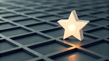 Single glowing star block rising out of dark grid — exceptional talent and motivation
