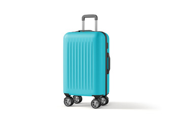 Modern Blue Hard Shell Luggage Suitcase with Spinner Wheels Isolated on White Background

