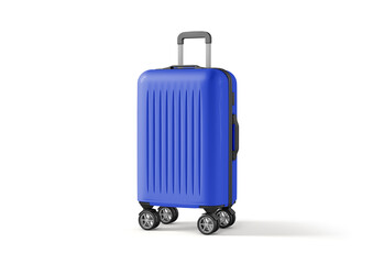 Modern Blue Hard Shell Luggage Suitcase with Spinner Wheels Isolated on White Background

