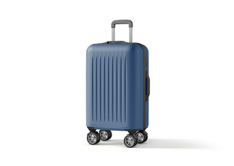 Modern Blue Hard Shell Luggage Suitcase with Spinner Wheels Isolated on White Background

