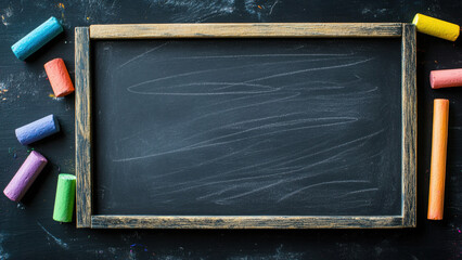 Chalk sticks on blackboard background for creative education design