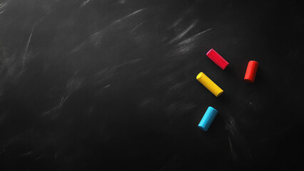 Chalk sticks on blackboard background for creative education design