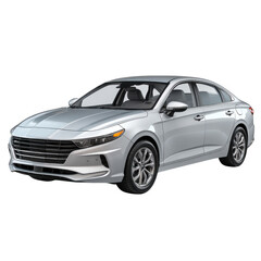 Fototapeta premium Sleek silver sedan car front side view isolated on transparent background