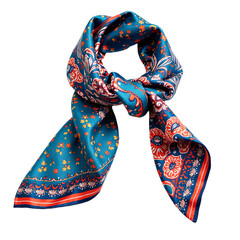 Patterned silk scarf isolated, Fashion neck accessory, Elegant wrap design, Soft fabric style, Designer wear item, Luxury outfit component