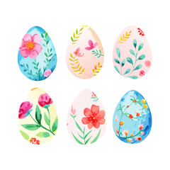 Vector Watercolor Easter Eggs Set Floral. colorful elements with watercolor texture on white background
