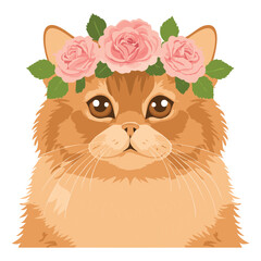 Orange Cat with Flower Crown Portrait
