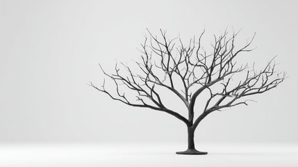 Fototapeta premium A modern 3D Halloween greeting card design mockup, abstract branching shape suggesting a bare tree silhouette dark gray gradients. The style is minimalist ,Isolated on alight gray background. 
