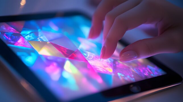 kids’ hands tapping a tablet screen, colorful educational app displayed, digital learning at home