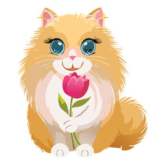 Orange Cat with Pink Tulip Portrait